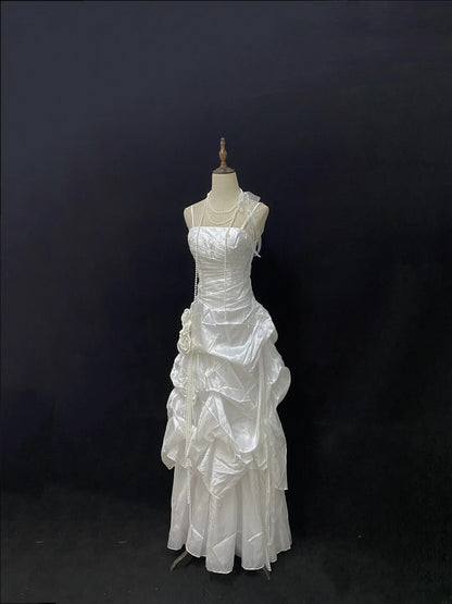 Beautiful A Line Spaghetti Straps Taffeta With Long Taffeta Groom Bride Gown Bridal Dress Modest Wedding Dresses RB7752