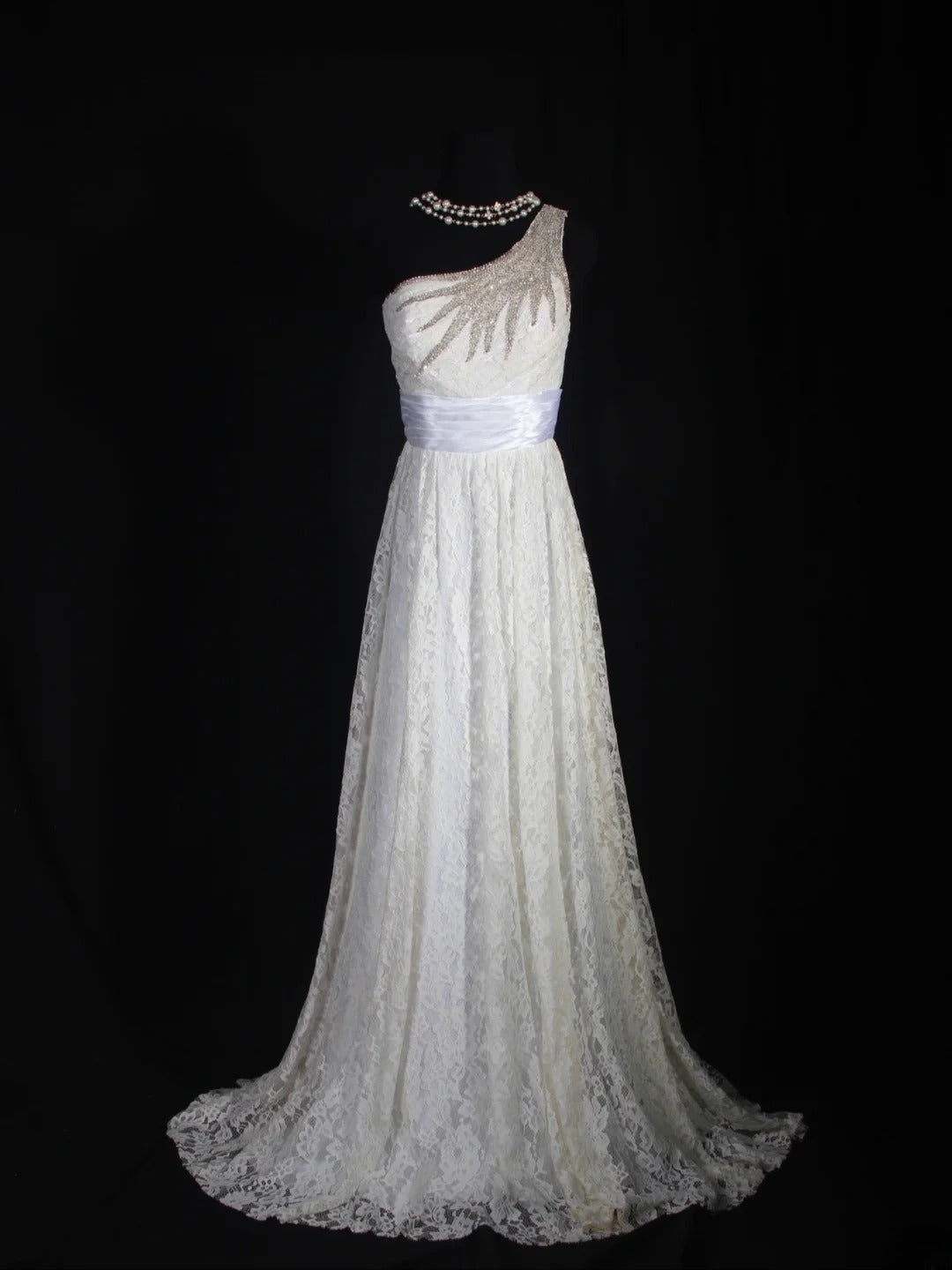 Retron 1950s Wedding Dresses for Bride A line One Shoulder With Silver Beads Lace Petite/Plus Size Bridal Gowns Civil Wedding for Beach Wedding AS304