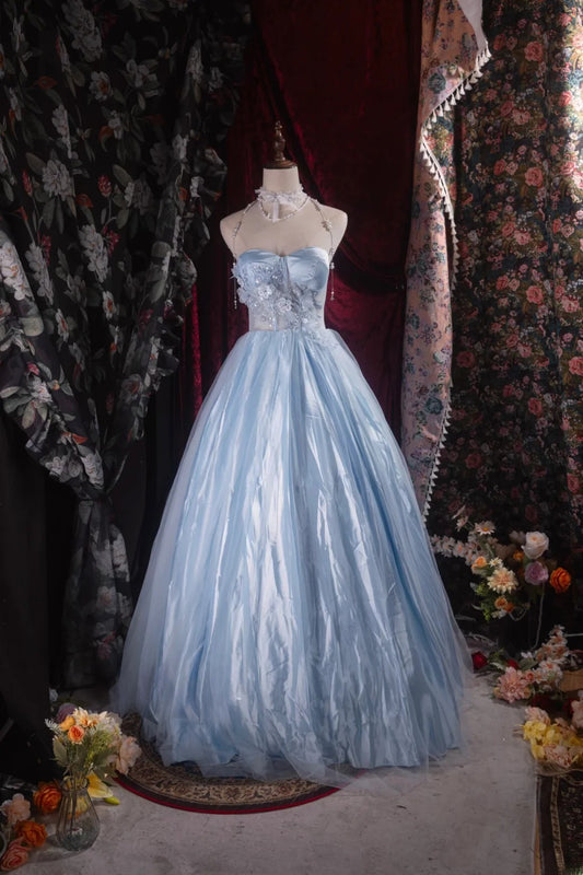 Regal Ball Gown Formal Events Sweetheart Blue Lace With 3D Appliqued Quince Dress Long Quinceanera Dresses Birthday Outfits RB8541