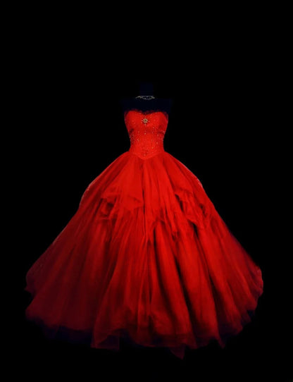 Sweet 16 Dress Red Tulle Sweetheart Ball Gown Sweet Sixteen Dress RC0011