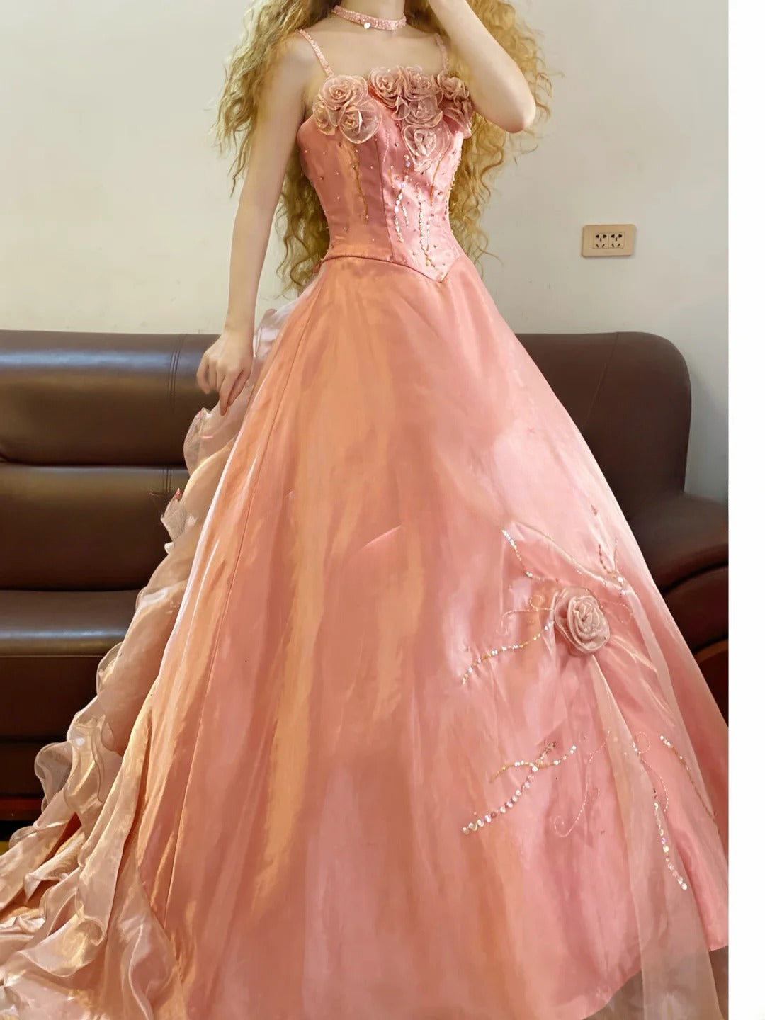 Prom Dress Elegant Ball Gown Spaghetti Straps Pink Formal Evening Gown for Women Graduation Party RB9354