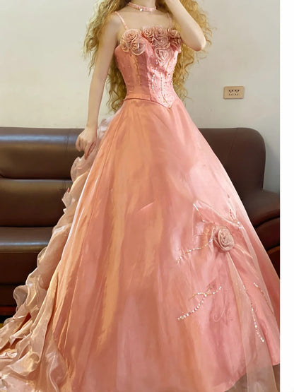 Prom Dress Elegant Ball Gown Spaghetti Straps Pink Formal Evening Gown for Women Graduation Party RB9354