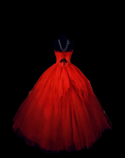 Sweet 16 Dress Red Tulle Sweetheart Ball Gown Sweet Sixteen Dress RC0011