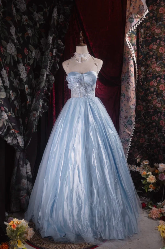 Regal Ball Gown Formal Events Sweetheart Blue Lace With 3D Appliqued Quince Dress Long Quinceanera Dresses Birthday Outfits RB8541