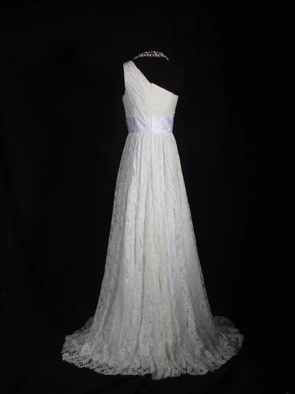 Retron 1950s Wedding Dresses for Bride A line One Shoulder With Silver Beads Lace Petite/Plus Size Bridal Gowns Civil Wedding for Beach Wedding AS304