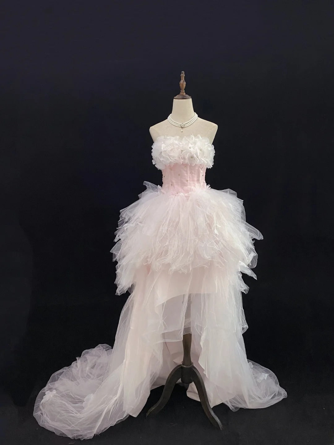 Fairytale Ball Gowns Strapless Pink Tulle Poofy Long With Tiered Layers Quince Dress inspo Quinceanera Dresses Vestidos De 16 anos RB7753