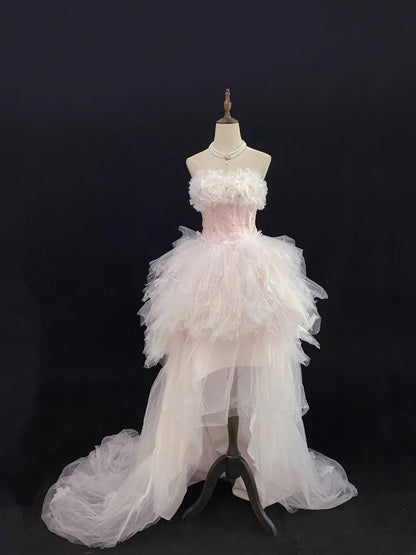 Fairytale Ball Gowns Strapless Pink Tulle Poofy Long With Tiered Layers Quince Dress inspo Quinceanera Dresses Vestidos De 16 anos RB7753