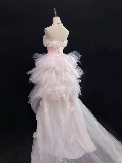Fairytale Ball Gowns Strapless Pink Tulle Poofy Long With Tiered Layers Quince Dress inspo Quinceanera Dresses Vestidos De 16 anos RB7753