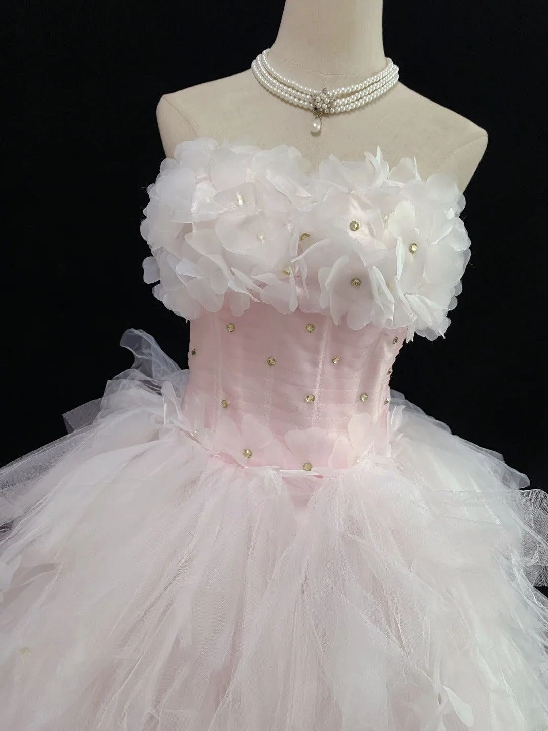 Fairytale Ball Gowns Strapless Pink Tulle Poofy Long With Tiered Layers Quince Dress inspo Quinceanera Dresses Vestidos De 16 anos RB7753
