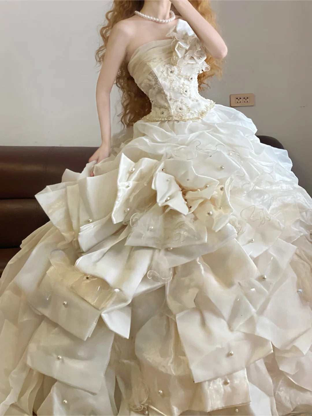 Ball Gown Strapless White With Ruffled Sweet 16 Dress Tiered Sweet Sixteen Princess Dress RB9355