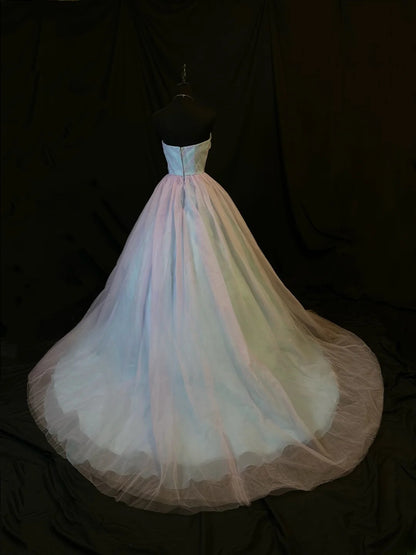 Pretty Ball Gown Strapless Pink Blue Prom Dresses Long 15 Quinceanera Dresses Photo Ideas Formal Outfit RB6144