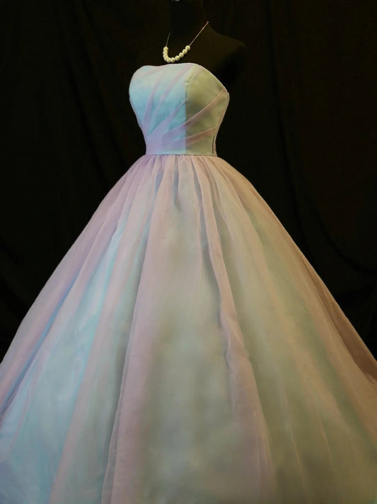 Pretty Ball Gown Strapless Pink Blue Prom Dresses Long 15 Quinceanera Dresses Photo Ideas Formal Outfit RB6144