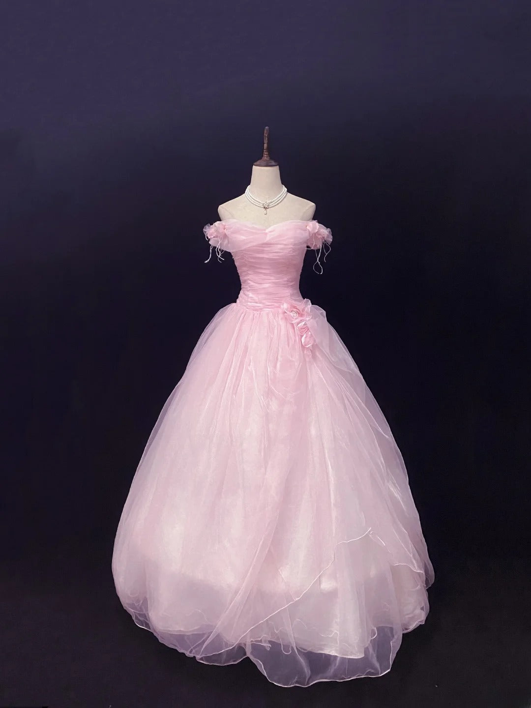 Fairytale Ball Gowns Off The Shoulder Pink Tulle Poofy Long With 3D Flowers Quince Dress inspo Quinceanera Dresses Vestidos De 16 anos RB7754