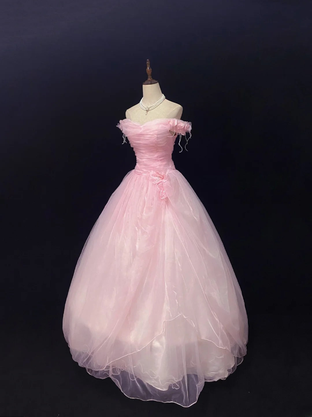 Fairytale Ball Gowns Off The Shoulder Pink Tulle Poofy Long With 3D Flowers Quince Dress inspo Quinceanera Dresses Vestidos De 16 anos RB7754