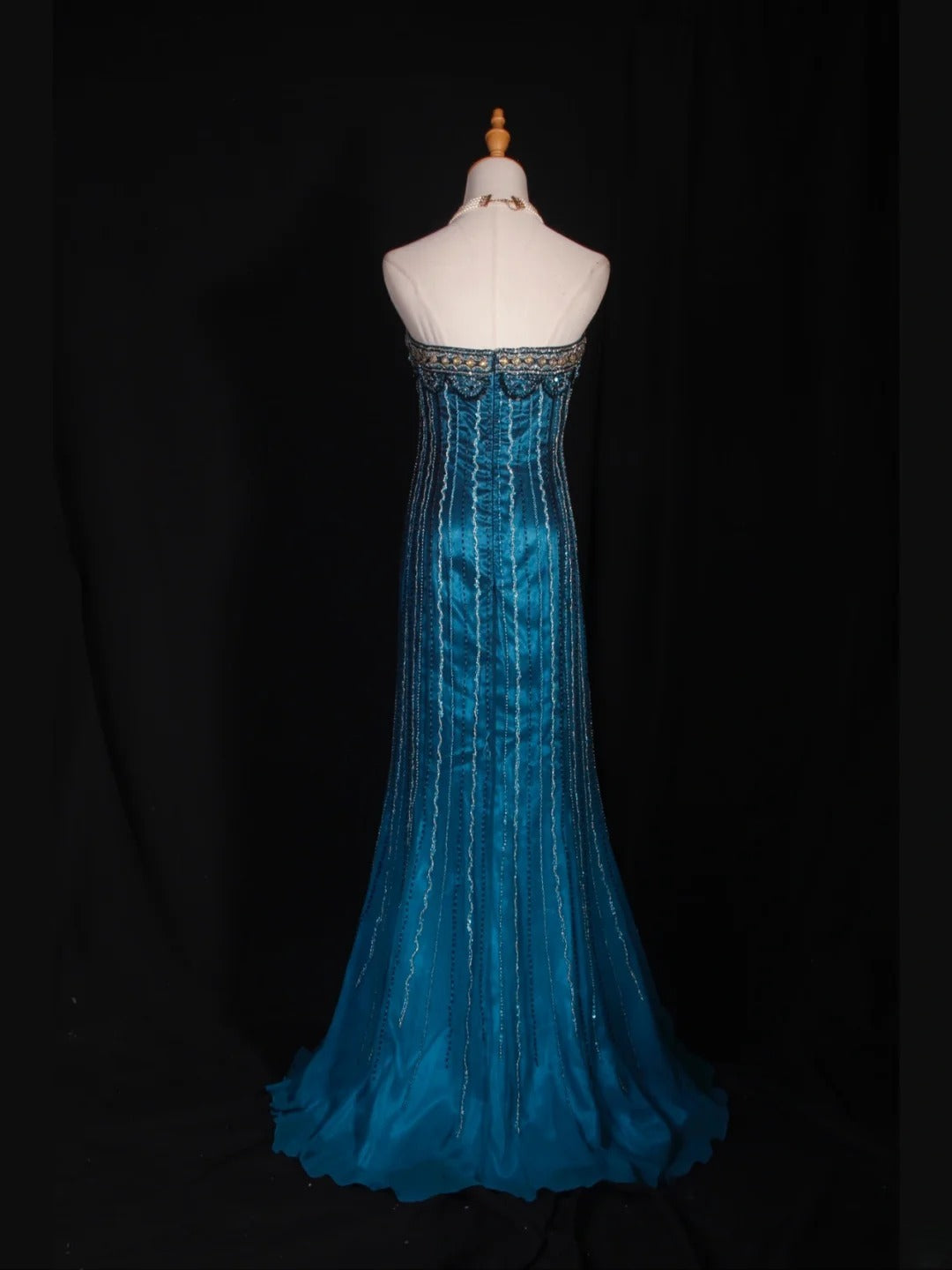 Retro-Meerjungfrauenkleid im Stil der 1950er Jahre: Trägerloses, blaues Chiffonkleid mit Strassbesatz am Oberteil, langes Ballkleid, Inspiration für den 22. Geburtstag, formelles Abendkleid AS305