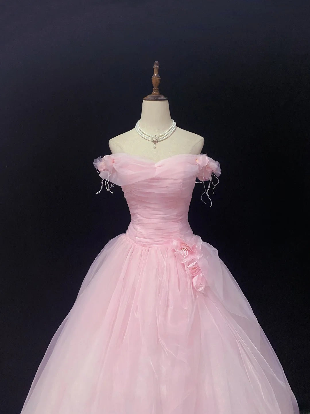 Fairytale Ball Gowns Off The Shoulder Pink Tulle Poofy Long With 3D Flowers Quince Dress inspo Quinceanera Dresses Vestidos De 16 anos RB7754