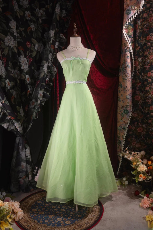 Vintage 1950s A line Spaghetti Straps Sage Green With Lace High School Dances Prom Dresses Formal Outfits Evening Gown RB8542