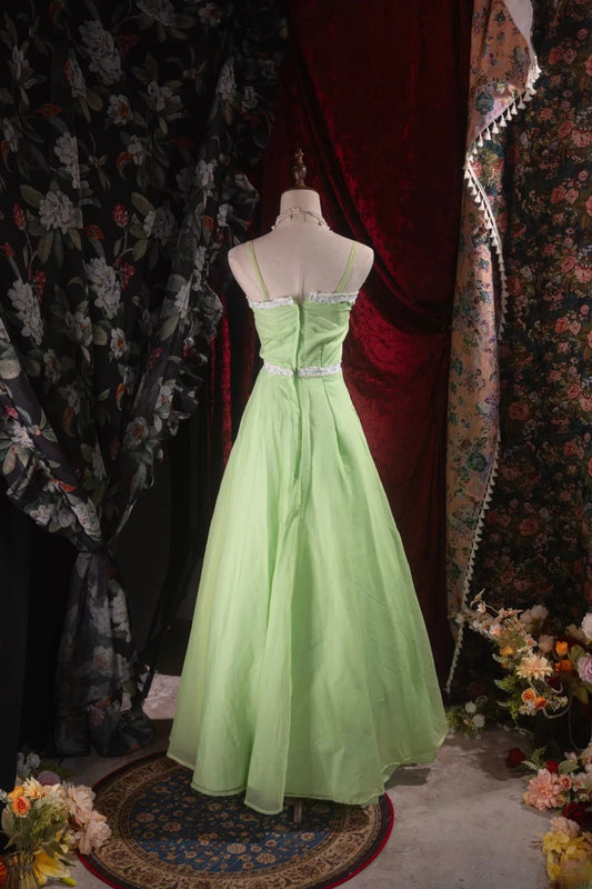 Vintage 1950s A line Spaghetti Straps Sage Green With Lace High School Dances Prom Dresses Formal Outfits Evening Gown RB8542