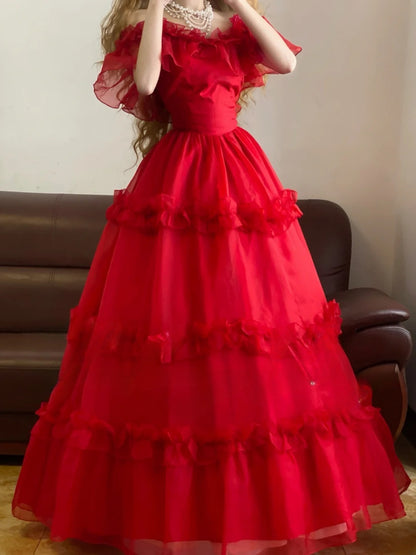 Prom Dress Elegant Ball Gown Off Shoulder Red Formal Evening Gown for Women Graduation Party RB9356