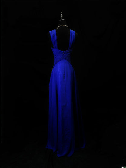 Modest Prom Dresses A line Off The Shoulder Royal Blue Chiffon With Beading Long Night Evening Formal Outfits RB6146