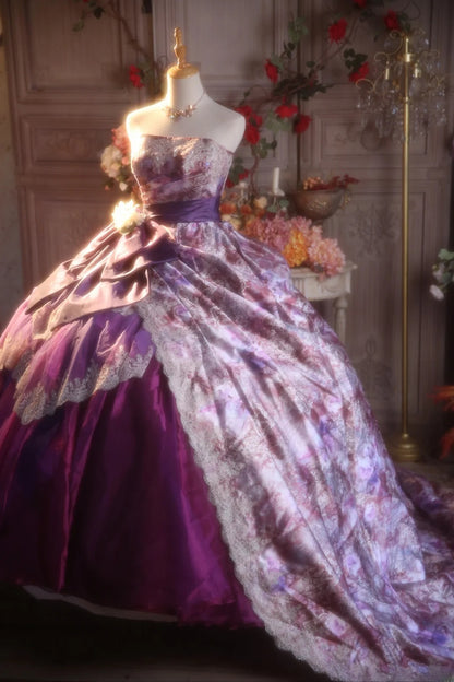 Ball Gown Strapless Purple With Ruffled Sweet 16 Dress Lace Sweet Sixteen Princess Dress RB9357