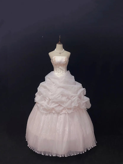 Cute Ball Gowns Strapless Pink Tulle Poofy Long With Appliqued Quince Dress inspo Quinceanera Dresses Vestidos De 16 anos RB7756