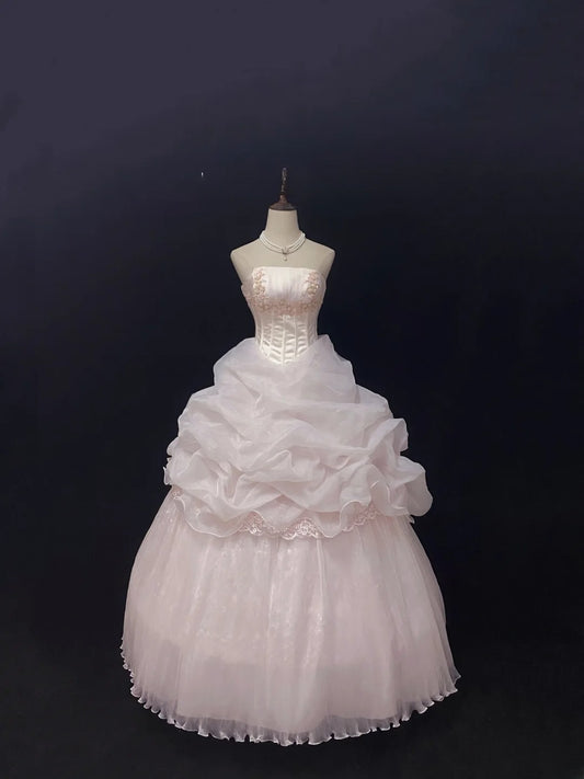 Cute Ball Gowns Strapless Pink Tulle Poofy Long With Appliqued Quince Dress inspo Quinceanera Dresses Vestidos De 16 anos RB7756