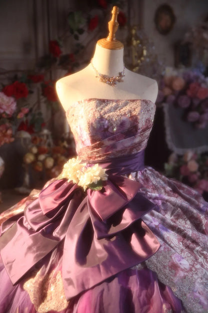 Ball Gown Strapless Purple With Ruffled Sweet 16 Dress Lace Sweet Sixteen Princess Dress RB9357