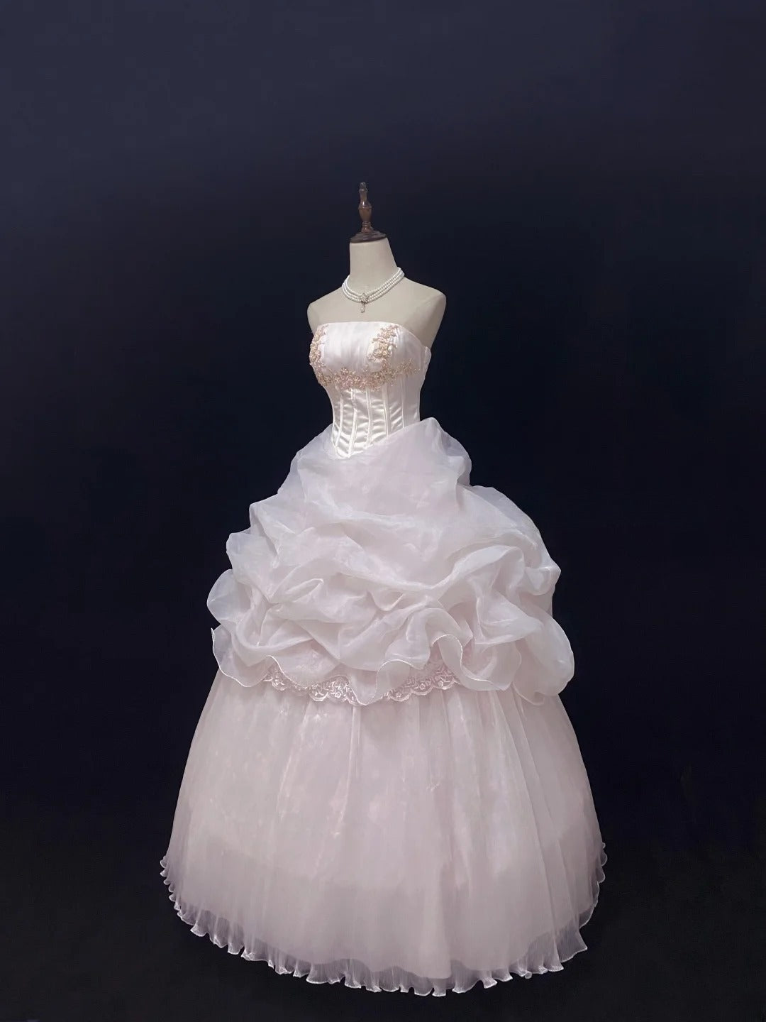 Cute Ball Gowns Strapless Pink Tulle Poofy Long With Appliqued Quince Dress inspo Quinceanera Dresses Vestidos De 16 anos RB7756