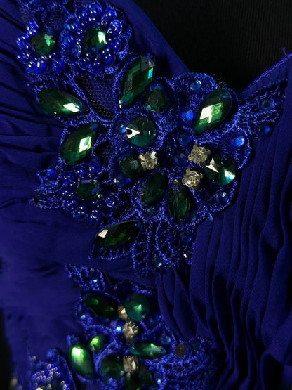 Modest Prom Dresses A line Off The Shoulder Royal Blue Chiffon With Beading Long Night Evening Formal Outfits RB6146