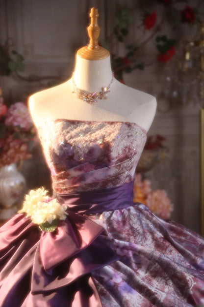 Ball Gown Strapless Purple With Ruffled Sweet 16 Dress Lace Sweet Sixteen Princess Dress RB9357