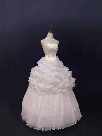 Cute Ball Gowns Strapless Pink Tulle Poofy Long With Appliqued Quince Dress inspo Quinceanera Dresses Vestidos De 16 anos RB7756