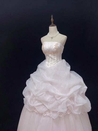 Cute Ball Gowns Strapless Pink Tulle Poofy Long With Appliqued Quince Dress inspo Quinceanera Dresses Vestidos De 16 anos RB7756