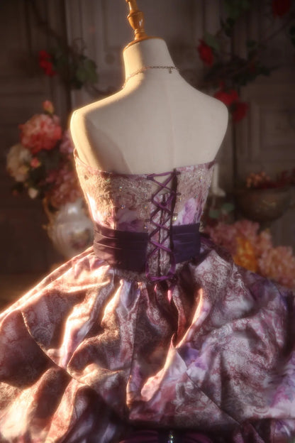 Ball Gown Strapless Purple With Ruffled Sweet 16 Dress Lace Sweet Sixteen Princess Dress RB9357