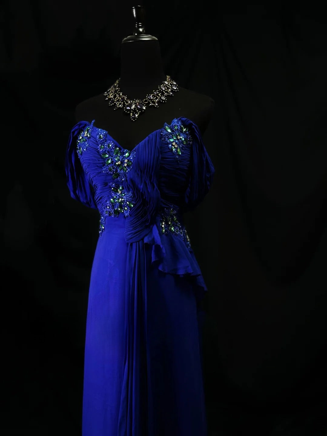 Modest Prom Dresses A line Off The Shoulder Royal Blue Chiffon With Beading Long Night Evening Formal Outfits RB6146