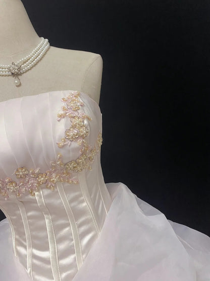 Cute Ball Gowns Strapless Pink Tulle Poofy Long With Appliqued Quince Dress inspo Quinceanera Dresses Vestidos De 16 anos RB7756