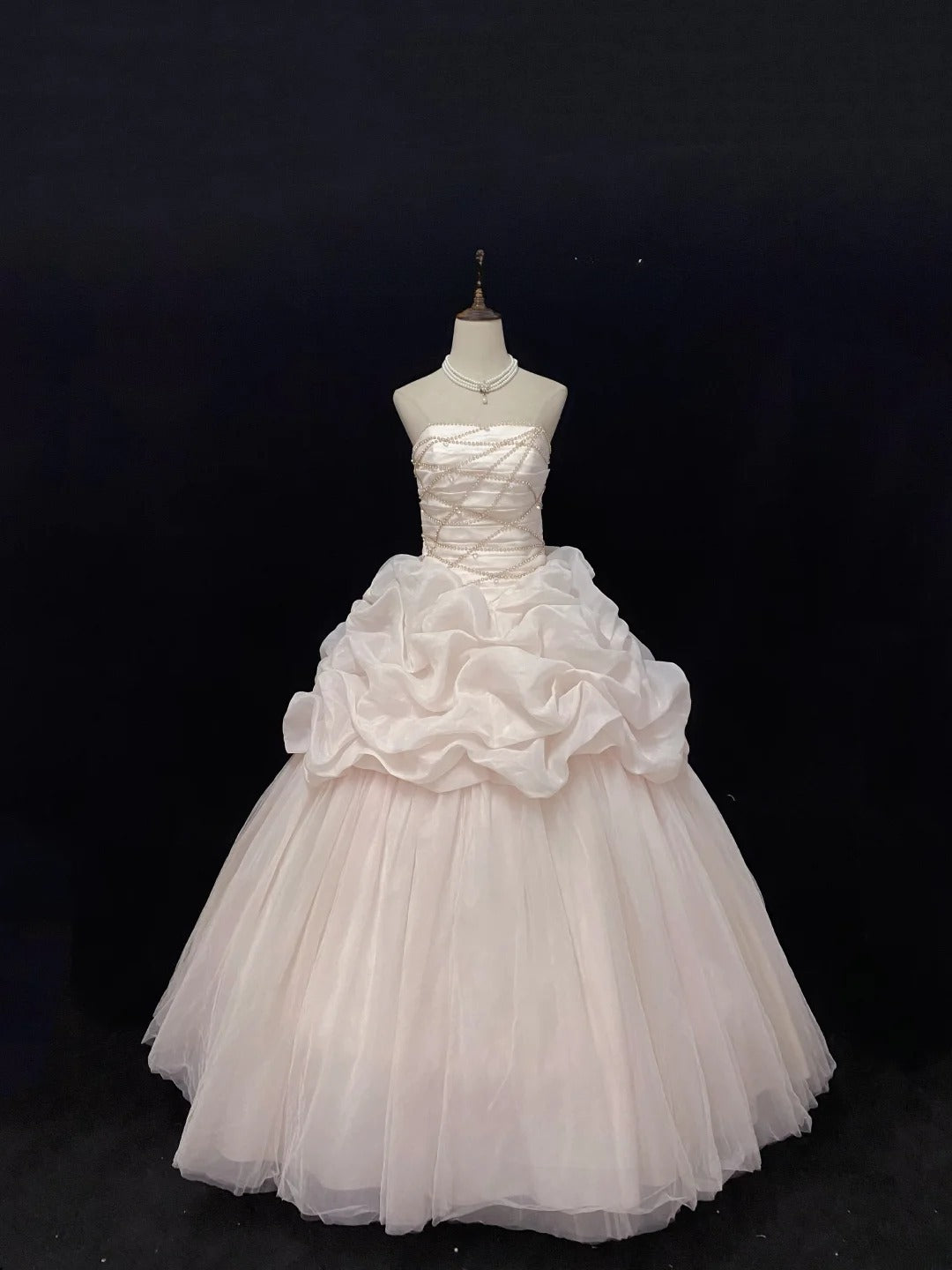 Cute Ball Gowns Strapless Pink Tulle Poofy Long With Beading Quince Dress inspo Quinceanera Dresses Vestidos De 16 anos RB7757