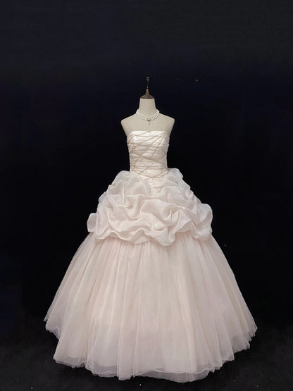 Cute Ball Gowns Strapless Pink Tulle Poofy Long With Beading Quince Dress inspo Quinceanera Dresses Vestidos De 16 anos RB7757