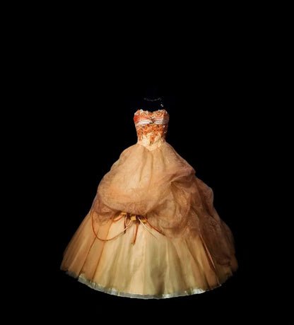 Cute Sweet 16 Dress Yellow Tulle Flowers Sweetheart Ball Gown Sweet Sixteen Dress RC0013