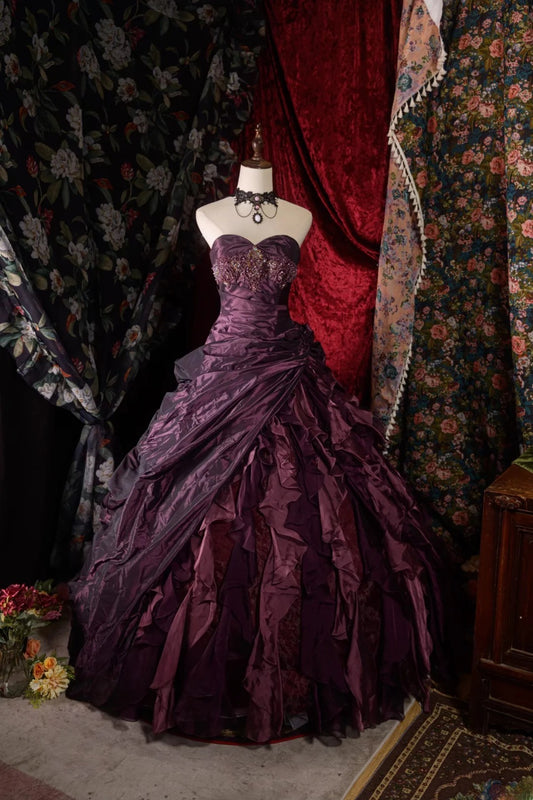 Cute Ball Gown Formal Events Sweetehart Purple Taffeta With Tiered Quince Dress Quinceanera Dresses Birthday Outfits RB8544
