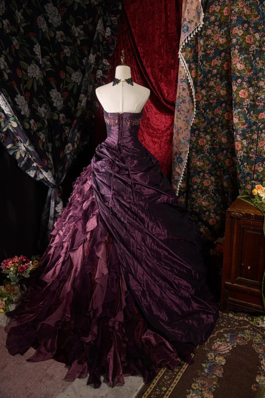 Cute Ball Gown Formal Events Sweetehart Purple Taffeta With Tiered Quince Dress Quinceanera Dresses Birthday Outfits RB8544