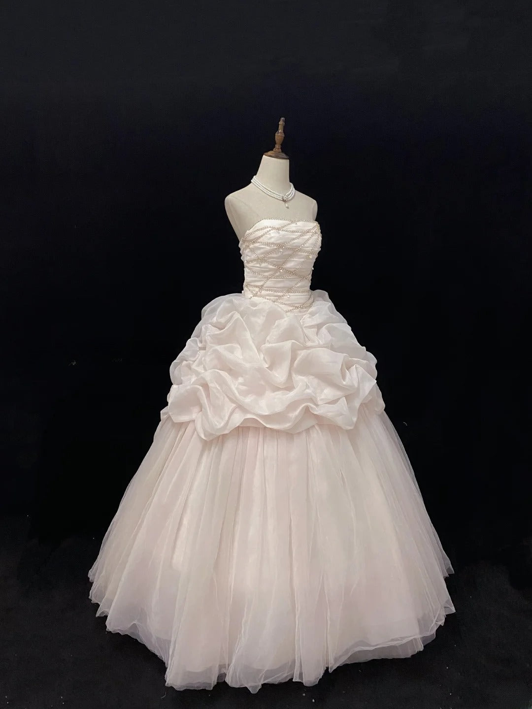 Cute Ball Gowns Strapless Pink Tulle Poofy Long With Beading Quince Dress inspo Quinceanera Dresses Vestidos De 16 anos RB7757