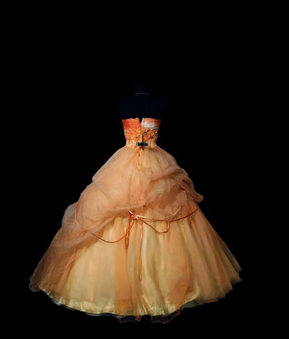 Cute Sweet 16 Dress Yellow Tulle Flowers Sweetheart Ball Gown Sweet Sixteen Dress RC0013