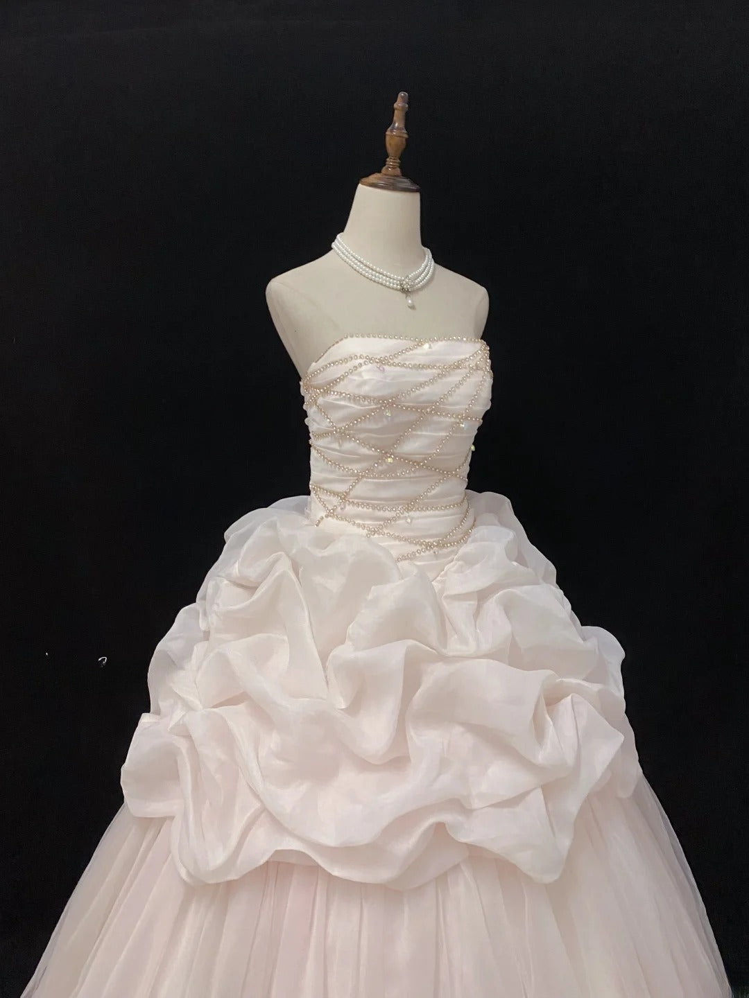 Cute Ball Gowns Strapless Pink Tulle Poofy Long With Beading Quince Dress inspo Quinceanera Dresses Vestidos De 16 anos RB7757
