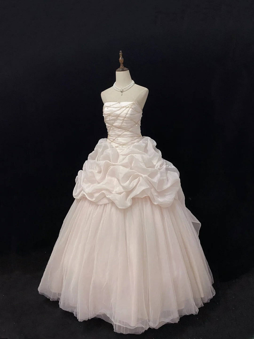Cute Ball Gowns Strapless Pink Tulle Poofy Long With Beading Quince Dress inspo Quinceanera Dresses Vestidos De 16 anos RB7757