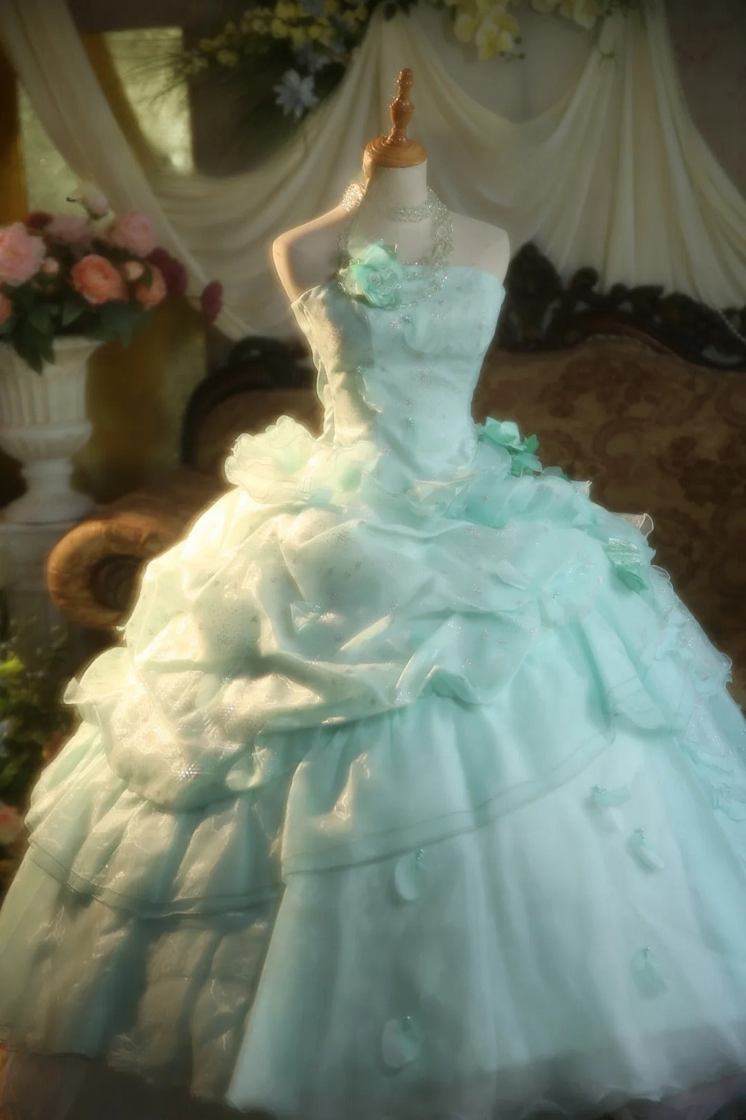 Prom Dress Elegant Ball Gown Strapless Mint Green With Tiered Formal Evening Gown for Women Graduation Party RB9359
