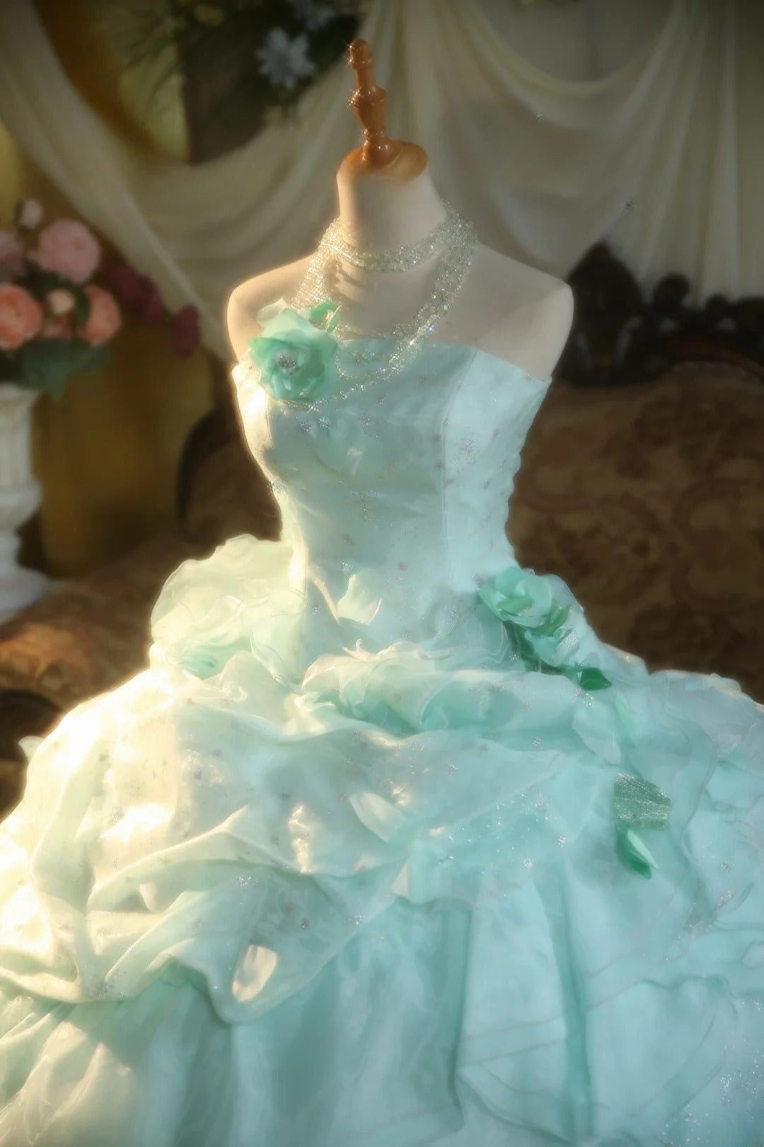 Prom Dress Elegant Ball Gown Strapless Mint Green With Tiered Formal Evening Gown for Women Graduation Party RB9359