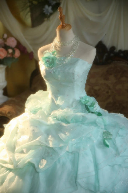 Prom Dress Elegant Ball Gown Strapless Mint Green With Tiered Formal Evening Gown for Women Graduation Party RB9359