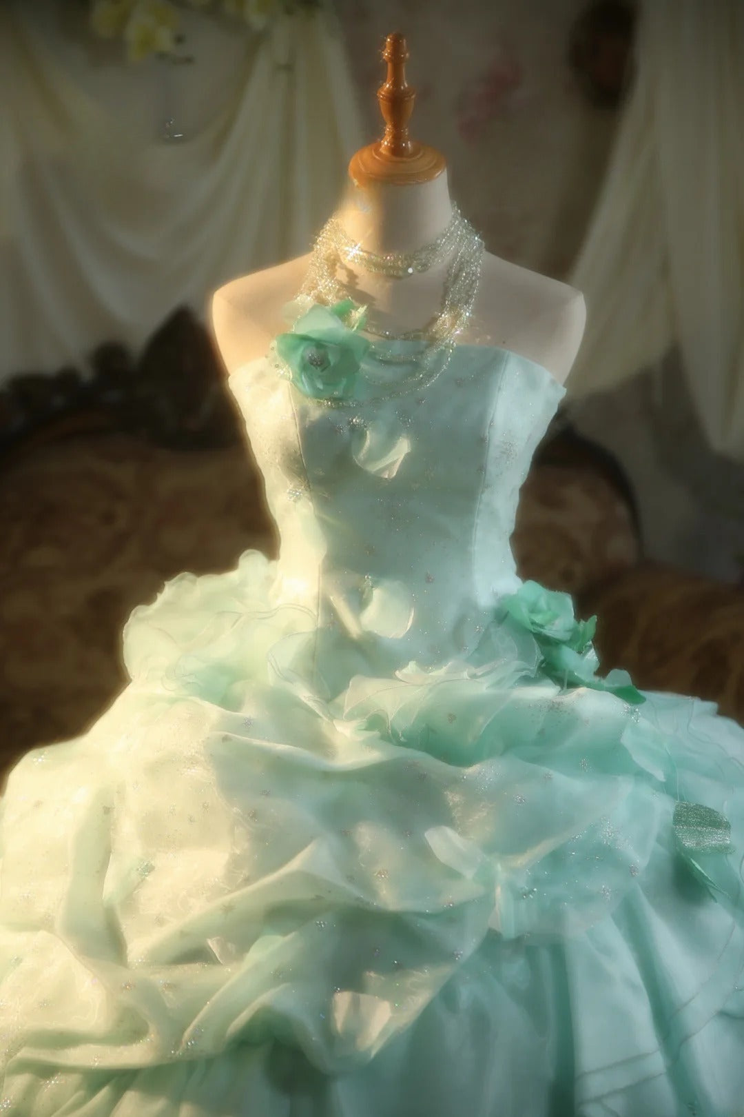 Prom Dress Elegant Ball Gown Strapless Mint Green With Tiered Formal Evening Gown for Women Graduation Party RB9359