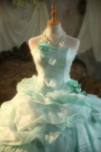Prom Dress Elegant Ball Gown Strapless Mint Green With Tiered Formal Evening Gown for Women Graduation Party RB9359